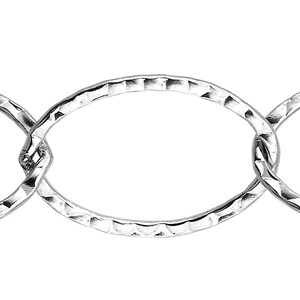 May include: A silver chain necklace with oval links. The links have a hammered texture.