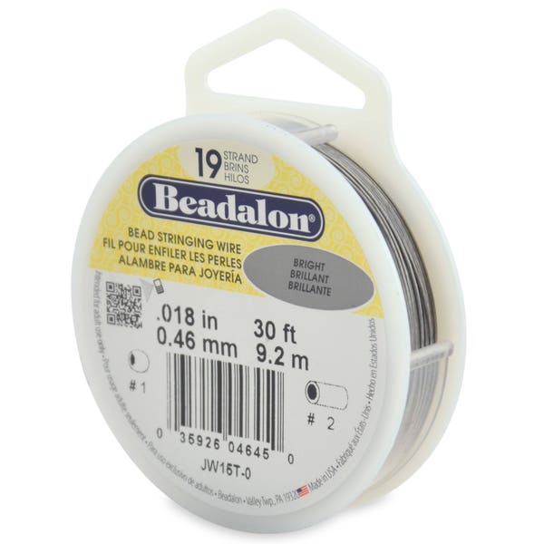 Beadalon 19 Strands Stainless Bead Stringing Wire, .018" (0.46mm) Bright 30ft (9.2m) 100ft (31m) 1000ft (305m)