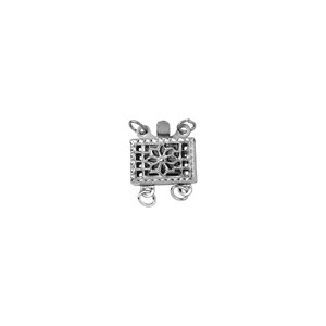 May include: Silver-toned metal clasp with a decorative floral design and three loops. The clasp is designed for use with necklaces or bracelets.