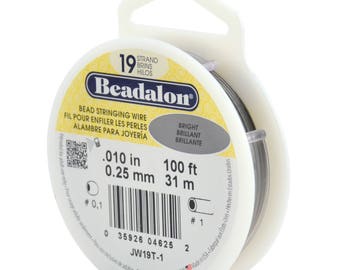 Beadalon 19 Strands Stainless Bead Stringing Wire, .010" (0.25mm) Bright 30ft (9.2m) 100ft (31m)