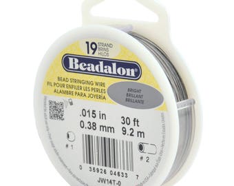 Beadalon 19 Strands Stainless Bead Stringing Wire, .015" (0.38mm) Bright 30ft (9.2m) 100ft (31m) 1000ft (305m)