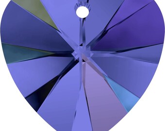 May include: A heart-shaped crystal pendant with a faceted design in shades of blue, purple, and green. The pendant has a hole at the top for hanging.