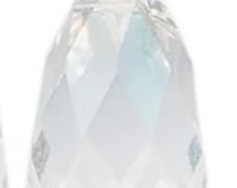 May include: A clear crystal teardrop pendant with a faceted design. The pendant is made of glass and has a shiny finish.