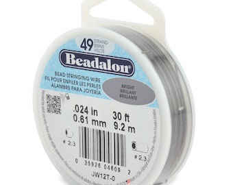 Beadalon 49 Strands Stainless Bead Stringing Wire, .024" (0.61mm) Bright 30ft (9.2m) 100ft (31m) 1000ft (305m)