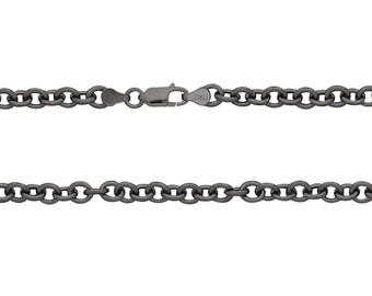 Cadena de cable hueco de 5.13 x 6.02mm 24" con cierre de langosta - plata esterlina negro rodio chapado - artículo 3047-7CA-24-L-BRH