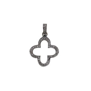 Pave Diamond Clover Charm Pendant 925 Sterling Silver - 25mm x 21mm (including ring, not including bail) - 303434APD