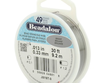 Beadalon 49 Strands Stainless Bead Stringing Wire, .013" (0.33mm) Bright 30ft (9.2m) 100ft (31m)