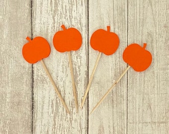 24 pumpkin toothpicks, little pumpkin baby shower, birthday party, halloween party, appetizer picks, food picks, halloween cupcake toppers