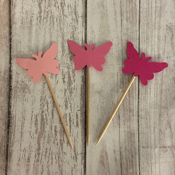 24 butterfly toothpicks, baby shower, birthday party, butterfly theme party, appetizer picks, food picks, butterfly cupcake toppers