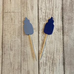 24 blue baby bottle toothpicks, baby shower, boy baby shower toothpicks, appetizer picks, food picks, blue baby bottle cupcake toppers