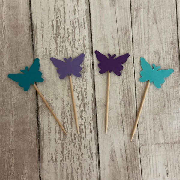 24 butterfly toothpicks, baby shower, birthday party, butterfly theme party, appetizer picks, food picks, butterfly cupcake toppers