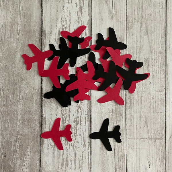 100 Assorted Red and Black Airplane Confetti, Die Cut Airplane, Baby Shower, Airplane Theme Party, Elephant Décor, Airplane birthday