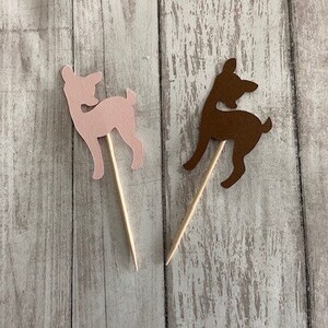 24 Assorted Deer Toothpicks, Little Deer Cupcake Toppers, Little Deer Baby Shower, Woodland Theme, Appetizer Picks, Woodland birthday, Fawn