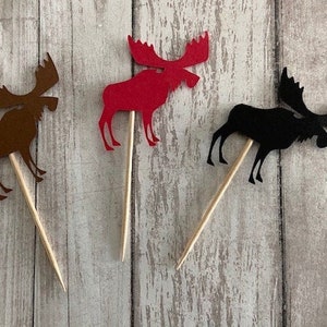 24 Assorted Moose Toothpicks, woodland Cupcake Toppers, woodland Baby Shower, Woodland Theme, Appetizer Picks, Woodland birthday
