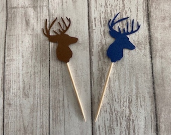 24 Assorted Buck Toothpicks, Little Buck Cupcake Toppers, Deer and Buck Baby Shower, Woodland Theme, Appetizer Picks, Woodland, birthday