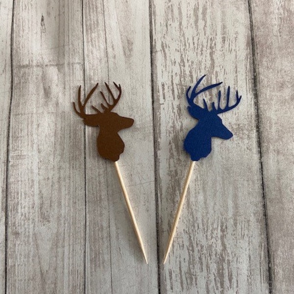 24 Assorted Buck Toothpicks, Little Buck Cupcake Toppers, Deer and Buck Baby Shower, Woodland Theme, Appetizer Picks, Woodland, birthday