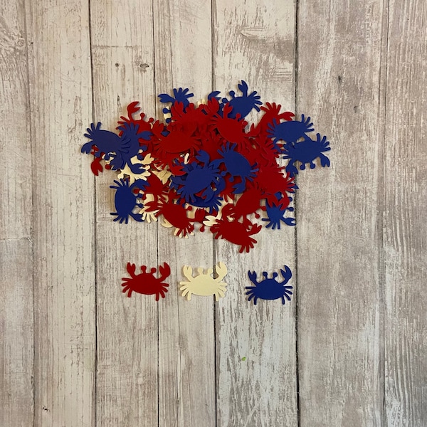 100 Blue, White and Red Crab Confetti, Die Cut Crab, Baby Shower, Ahoy its a Boy, Clam Bake, nautical party, wedding shower, beach party