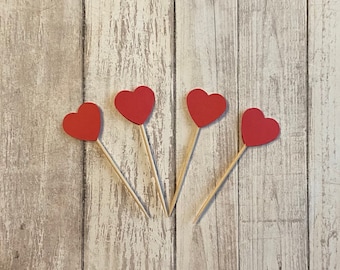 24 red heart toothpicks, baby shower, birthday, wedding shower, retirement party, appetizer picks, food picks, cupcake topper