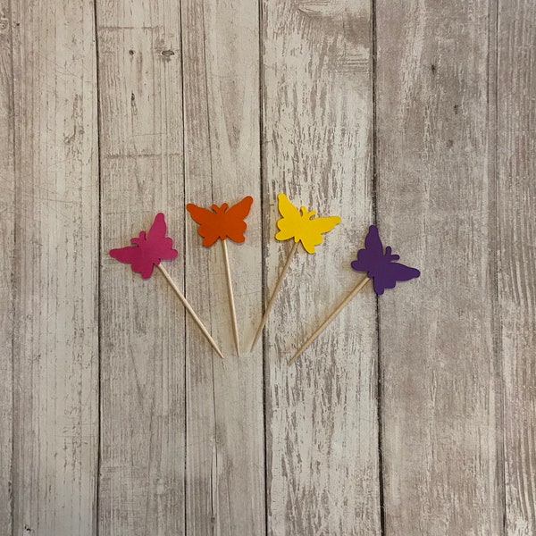 24 butterfly toothpicks, baby shower, birthday party, butterfly theme party, appetizer picks, food picks, butterfly cupcake toppers