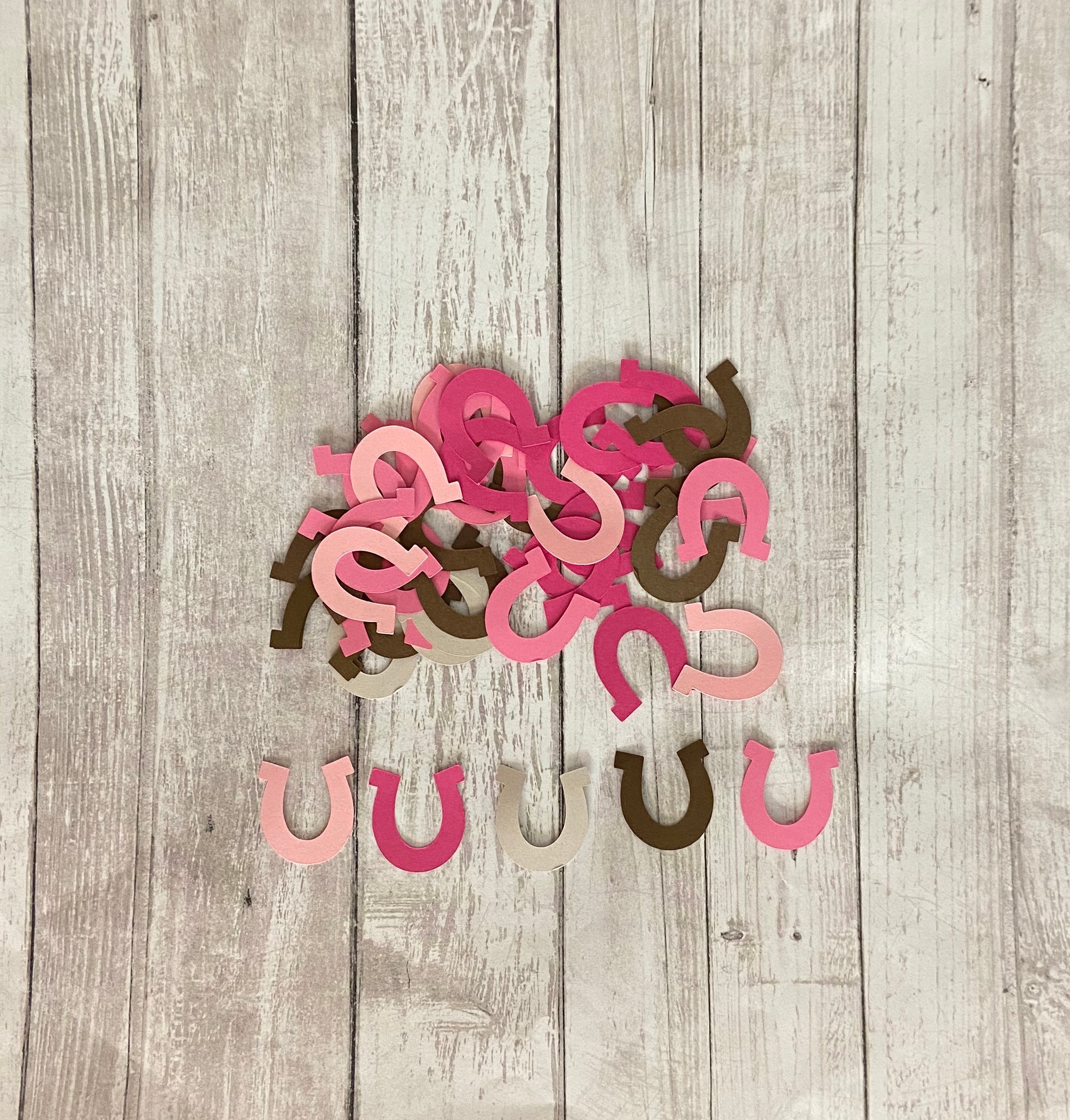 100 Assorted Pink and Brown Horseshoe Confetti Die Cut Baby Shower Cowgirl Theme Party Cowgirl Dcor Baby girl Cow girl