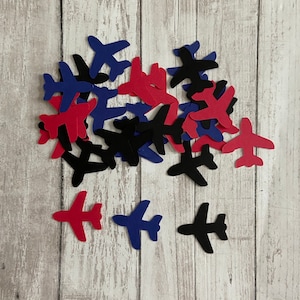 100 Assorted Red, Black and Blue Airplane Confetti, Die Cut Airplane, Baby Shower, Airplane Theme Party, Elephant Décor, Airplane birthday