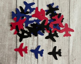 100 Assorted Red, Black and Blue Airplane Confetti, Die Cut Airplane, Baby Shower, Airplane Theme Party, Elephant Décor, Airplane birthday