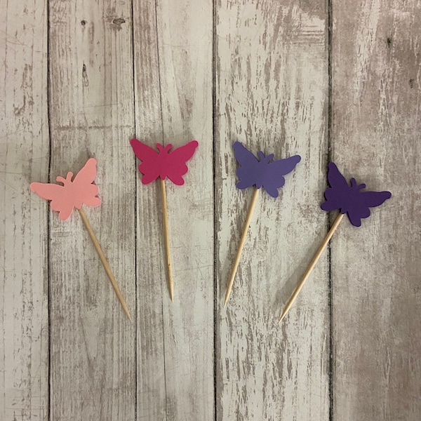 24 butterfly toothpicks, baby shower, birthday party, butterfly theme party, appetizer picks, food picks, butterfly cupcake toppers