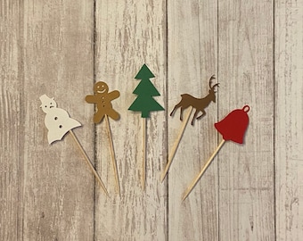 24 assorted Christmas toothpicks, holiday baby shower, birthday party, holiday party, appetizer picks, food picks, cupcake toppers