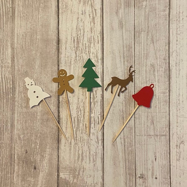 24 assorted Christmas toothpicks, holiday baby shower, birthday party, holiday party, appetizer picks, food picks, cupcake toppers