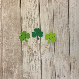 24 St Patricks Day toothpicks,  baby shower, birthday party, shamrock, clover, appetizer picks, food picks, cupcake toppers