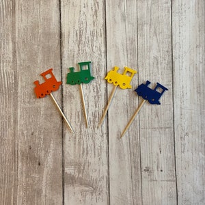 24 train toothpicks, train baby shower, train birthday, train party, appetizer picks, food picks, cupcake toppers