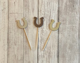 24 horseshoe toothpicks, cowboy baby shower, cowgirl birthday, cowboy party, appetizer picks, food picks, horseshoe cupcake toppers