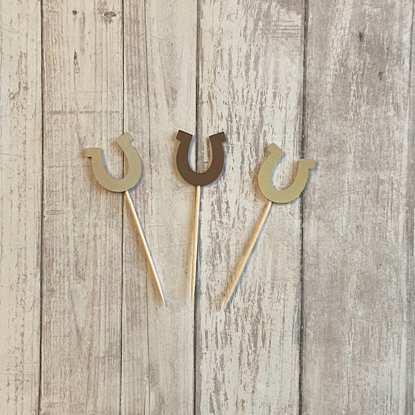 24 horseshoe toothpicks, cowboy baby shower, cowgirl birthday, cowboy party, appetizer picks, food picks, horseshoe cupcake toppers