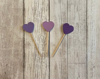 24 purple heart toothpicks, baby shower, birthday party, wedding shower, retirement party, appetizer picks, food picks, cupcake toppers