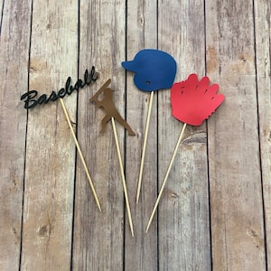 Set of 4 Baseball Theme Centerpieces - baseball cake toppers, baseball party, birthday party, baseball baby shower, baseball decorations