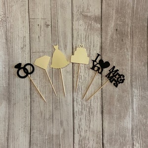24 wedding theme toothpicks, wedding shower, wedding toothpicks, dessert toppers, appetizer picks, food picks, cupcake toppers