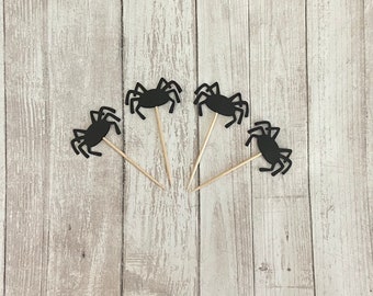 24 spider toothpicks, halloween baby shower, birthday party, halloween party, appetizer picks, food picks, Spiderman theme cupcake toppers