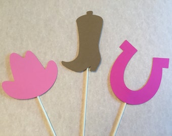 Set of 3 Cowgirl Theme Centerpieces - cowgirl cake toppers, cowgirl party, cowgirl birthday party, cowgirl baby shower, cowgirl decorations