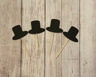 24 Top Hat thanksgiving toothpicks, fall theme baby shower, birthday party, thanksgiving party, appetizer picks, food picks, cupcake topper