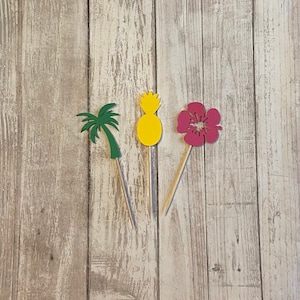 24 palillos de dientes con temática luau, baby shower luau, cumpleaños luau, decoración luau, fiesta luau, palillos para aperitivos, palillos para comida, adorno para cupcakes luau