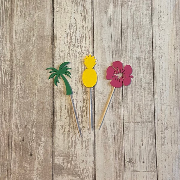 24 luau theme toothpicks, luau baby shower, luau birthday, luau decor, luau party, appetizer picks, food picks, luau cupcake topper