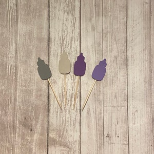 24 purple baby bottle toothpicks, baby shower, girl baby shower toothpicks, appetizer picks, food picks, baby bottle cupcake toppers