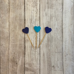 24 blue heart toothpicks, baby shower, birthday party, wedding shower, retirement party, appetizer picks, food picks, cupcake toppers