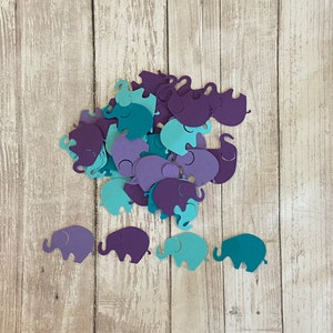 100 Assorted Purple and Teal Elephant Confetti, Die Cut Elephant, Baby Shower, Elephant Theme Party, Elephant Décor, Elephant birthday party