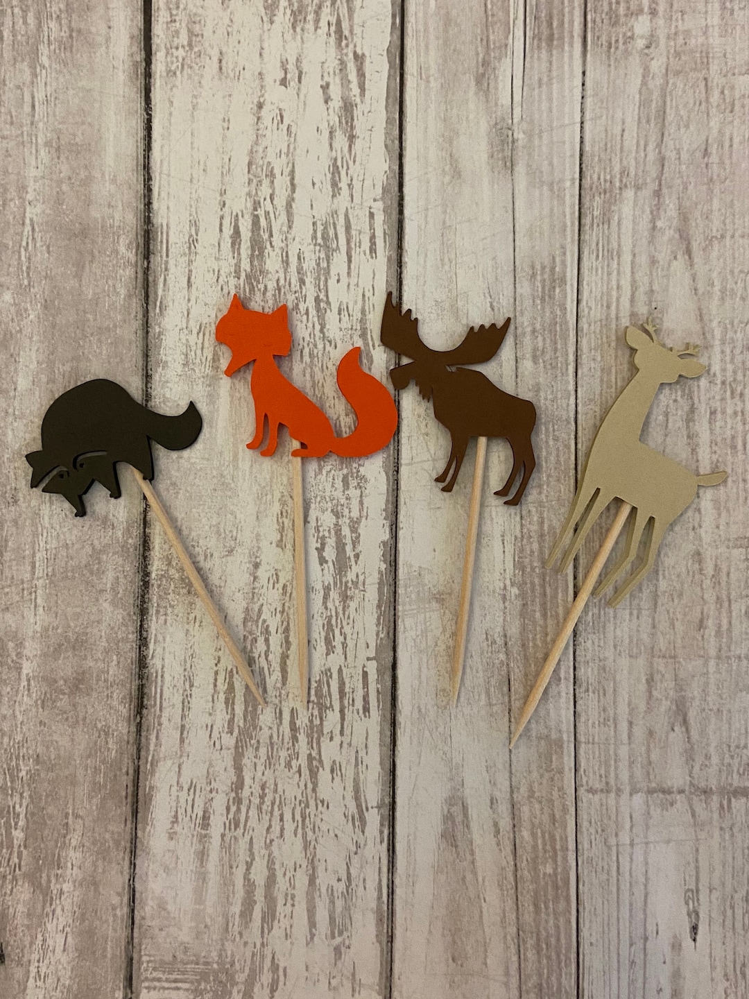 24 Assorted Woodland Toothpicks, Woodland Cupcake Toppers, Woodland ...