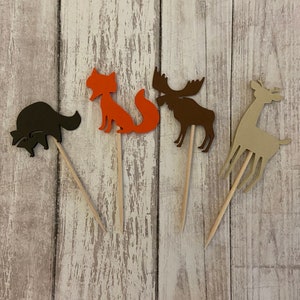 24 Assorted Woodland Toothpicks, woodland Cupcake Toppers, woodland Baby Shower, Woodland Theme, Appetizer Picks, Woodland birthday