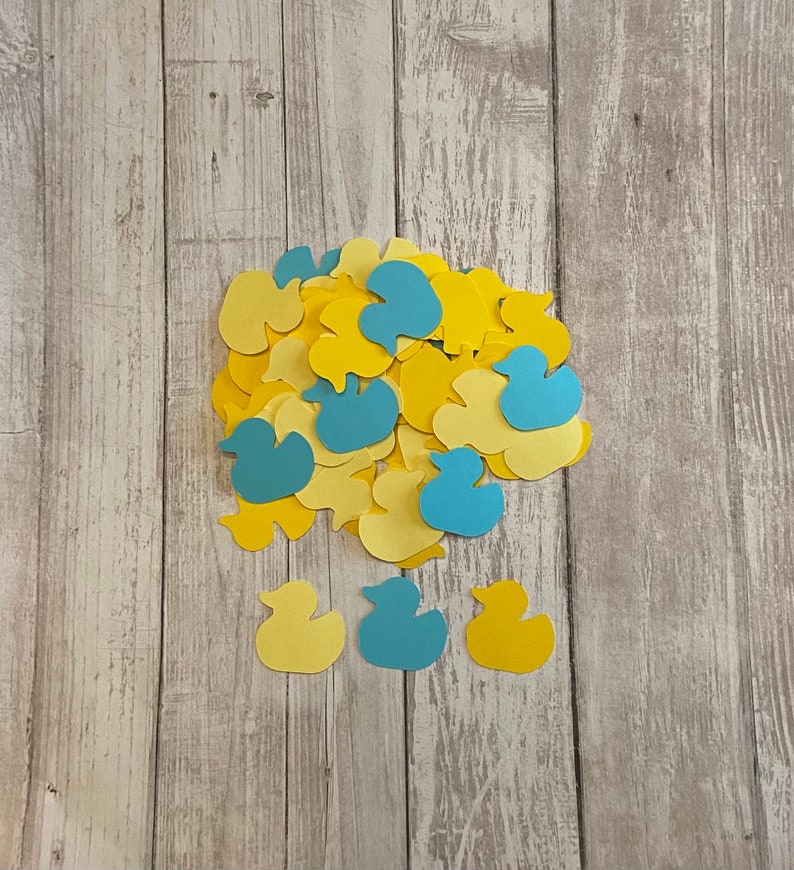 100 Yellow and Blue Ducky Confetti Die Cut Ducky Baby Shower Decor Yellow Baby Shower Table Confetti Shower Supply Duck Theme