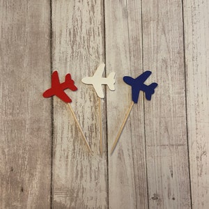 24 airplane toothpicks, baby shower, airplane birthday, airplane party, appetizer picks, food picks, airplane cupcake toppers, travel party