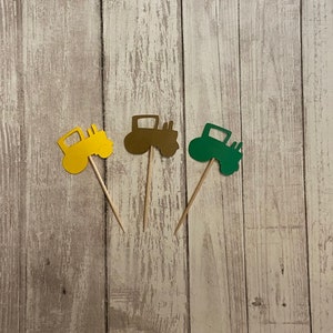 24 tractor toothpicks, farm theme baby shower, tractor birthday, tractor party, appetizer picks, food picks, tractor cupcake toppers
