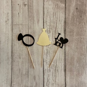 24 wedding theme toothpicks, wedding shower, wedding toothpicks, dessert toppers, appetizer picks, food picks, cupcake toppers